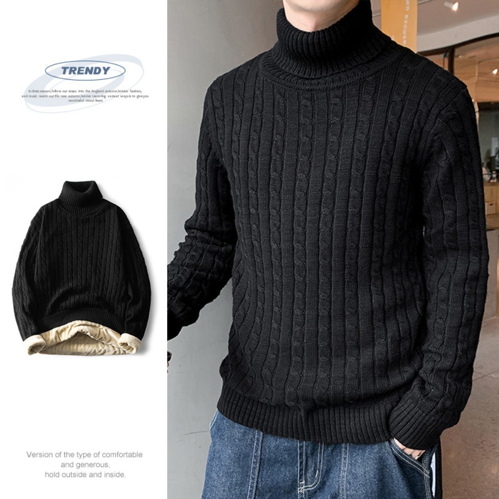 Men's Sweaters Turtle Neck Men Pullovers Autumn Winter Keep Warm Thicken Fur Lined Knitted Sweatshirts 2023 230831
