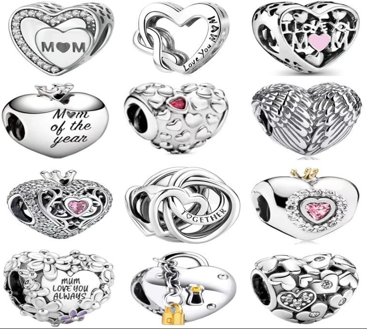 925 Sterling Silver Charm Beads Mother's Day Series Love Skewers Bead Accessory Earrings Necklace Bracelet Accessories Dia Ring