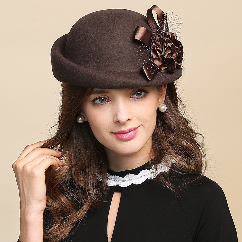 Wide Brim Hats Bucket Lady Fedora Hat Girls Flowers Dome Woolen Cap Female Basin Fisherman Cute Casual Adjustable B 8728 230831