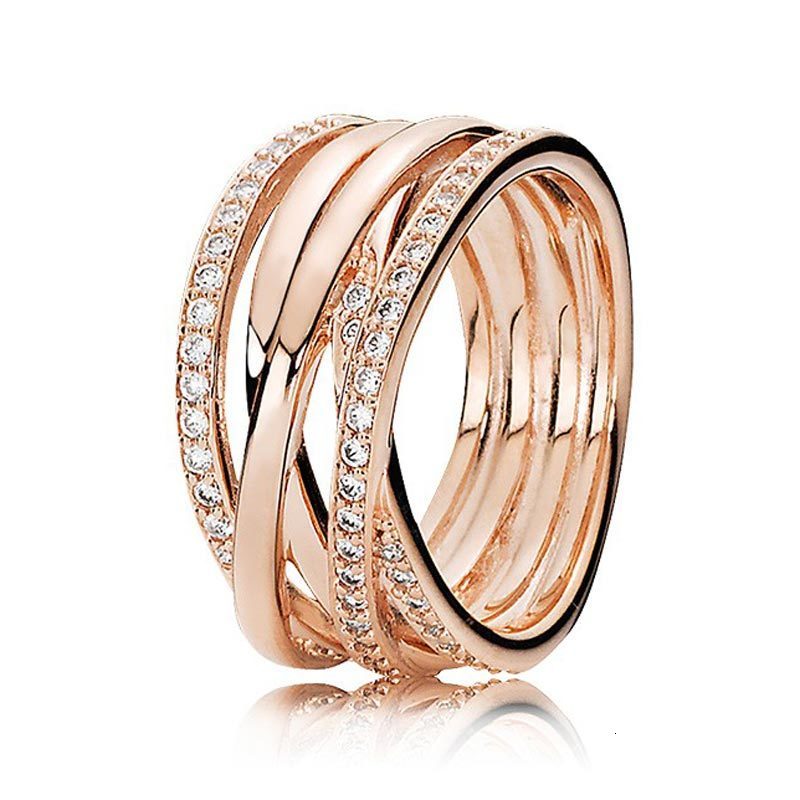 Wedding Rings 925 Sterling Silver Ring Rose Openwork Entwined Crossover Pave Triple Band For Women Jewelry Gift 230831