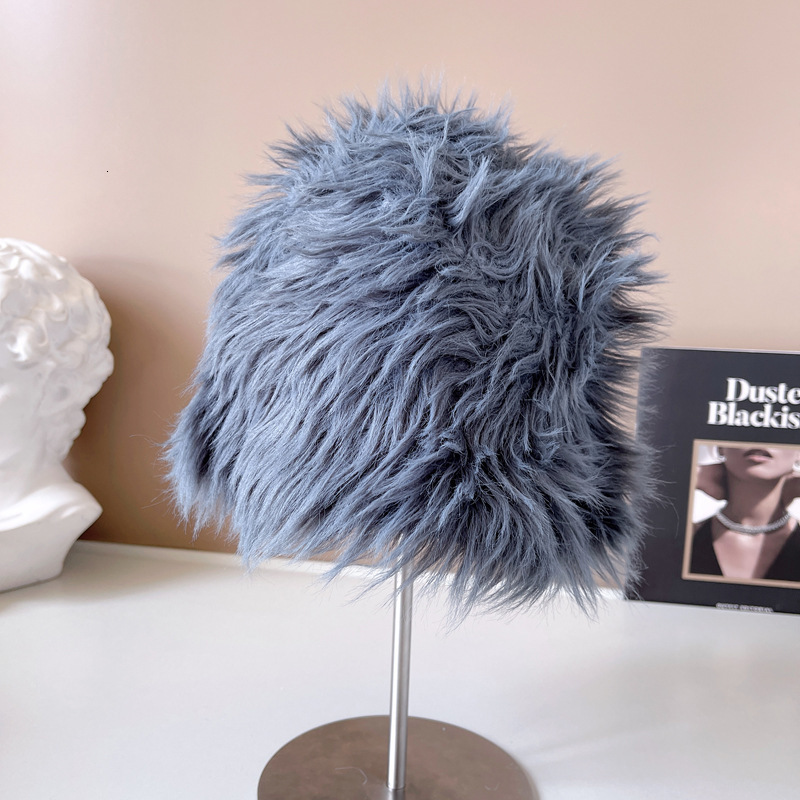 Wide Brim Hats Bucket Winter Long Rabbit Hair for Women Plain Face All match Warm Fisherman Cap Cute Japanese Furry Basin Hat 230831