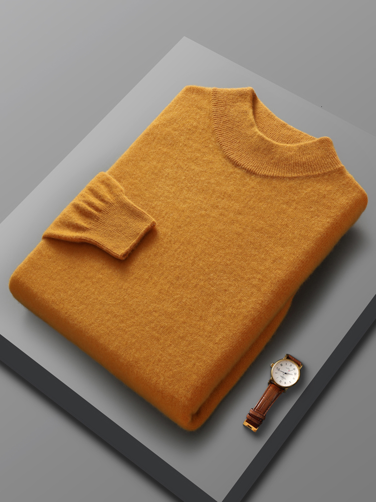 Men's Sweaters Aliselect Fashion 100 Merino Wool Cashmere Men Knitted Sweater Mock Neck Long Sleeve Thick Pullover Autumn Clothing Jumper Top 230