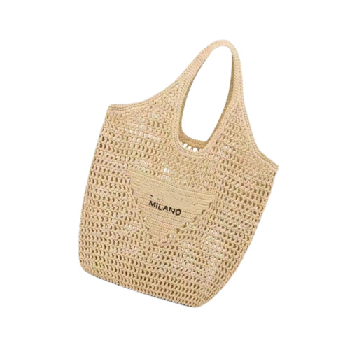 Women Fashion Straw Shoulder Bag Paper Female Handbags Large Capacity Summer Beach Straw Bags Casual Tote Purses with triangle pat