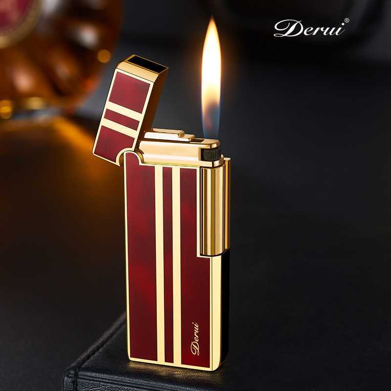 DERUI Ultra Thin Metal Butane No Gas Lighter Grinding Wheel Side Slip Ignition Mini Inflatable Portable Smoking Accessories Gadgets 73Z3 W260202