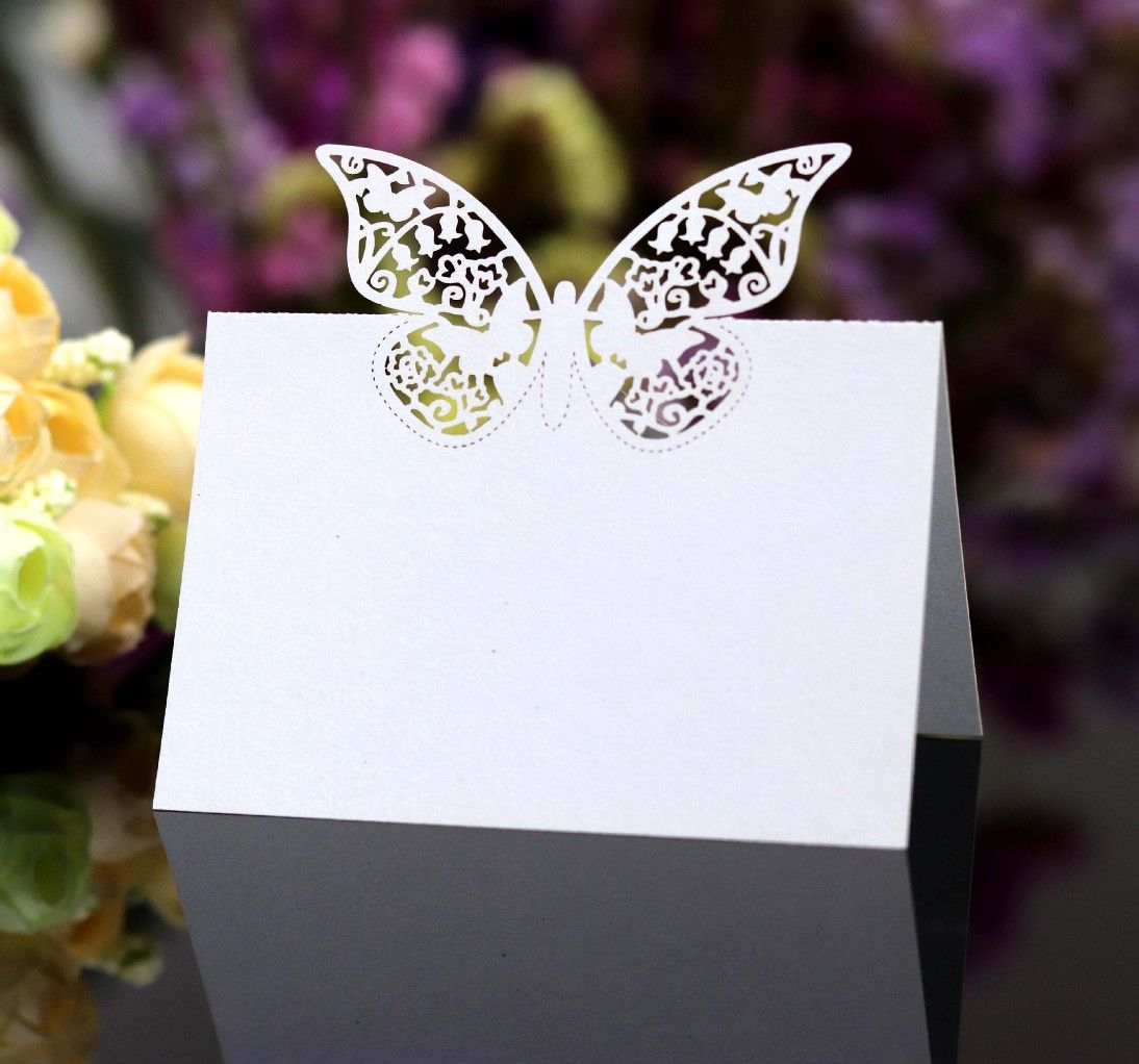 Wedding Invitations 50pcslot Laser Cut Butterfly Table Name Cards Place Cards Guest Names Mark Party Decoration Favors ZZ