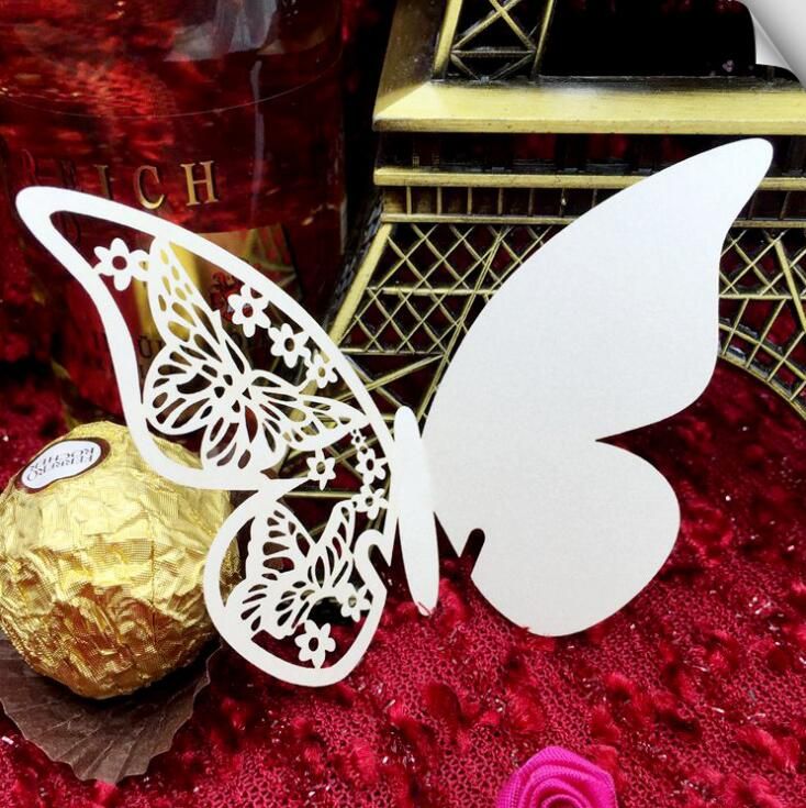 Hollow Butterfly Cup Card Decoration Wine Glass Laser Cut Paper Name Place Seats Cards Favor Wedding Party Baby Shower Table Decorations ZZ
