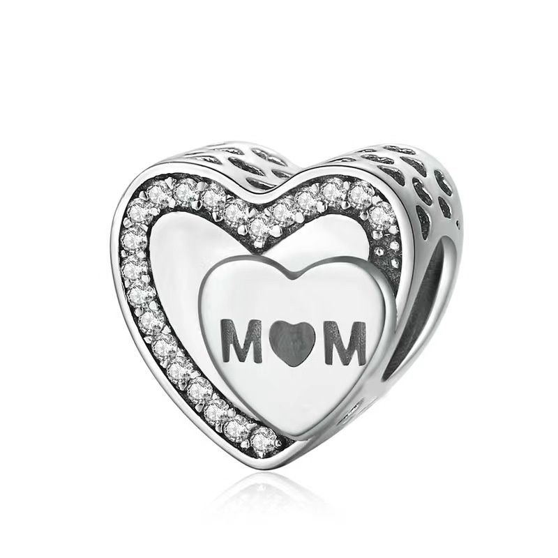 925 Sterling Silver Charm Beads Mother's Day Series Love Skewers Bead Accessory Earrings Necklace Bracelet Accessories Dia Ring