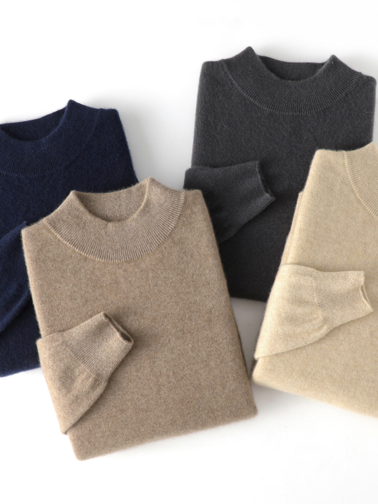 Men's Sweaters Aliselect Fashion 100 Merino Wool Cashmere Men Knitted Sweater Mock Neck Long Sleeve Thick Pullover Autumn Clothing Jumper Top 230