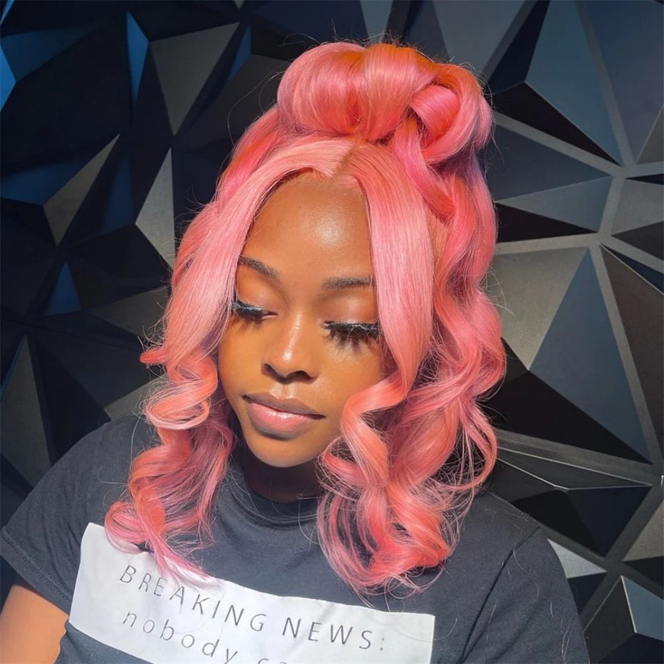 Pink Lace Front Wig Human Hair 13x4 Hd Lace Frontal Wig Brazilian 613 Colored Body Wave Wear and Go Glueless Wig for Women Cosplay