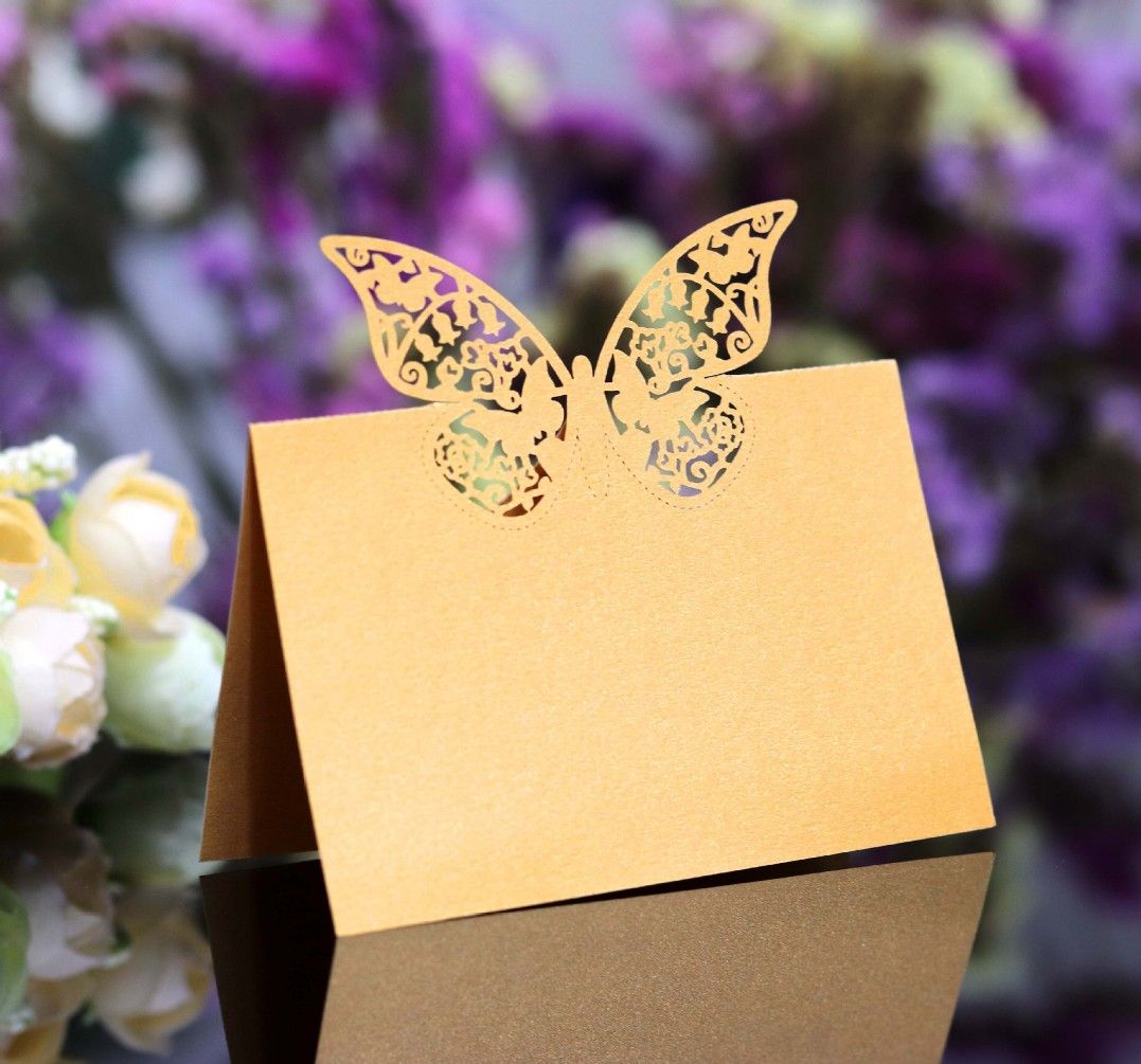 Wedding Invitations 50pcslot Laser Cut Butterfly Table Name Cards Place Cards Guest Names Mark Party Decoration Favors ZZ