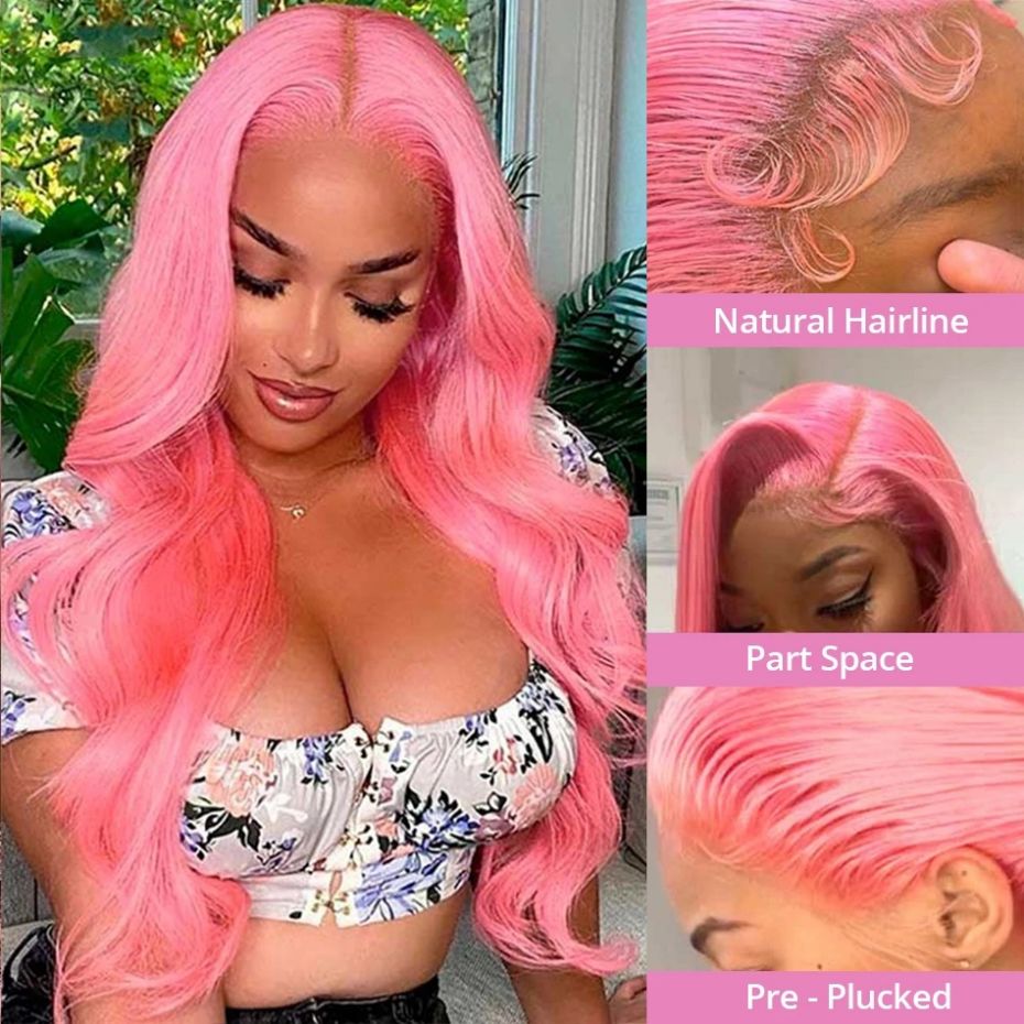 Pink Lace Front Wig Human Hair 13x4 Hd Lace Frontal Wig Brazilian 613 Colored Body Wave Wear and Go Glueless Wig for Women Cosplay