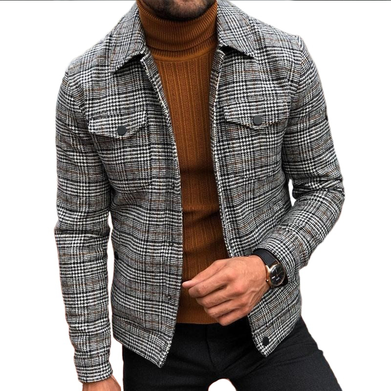 Men's Jackets Fashion Jacket Men Spring Autumn Slim Plaid Thin Coat Clothing Turndown Collar Single Breasted Casual Outerwear Coats 230831