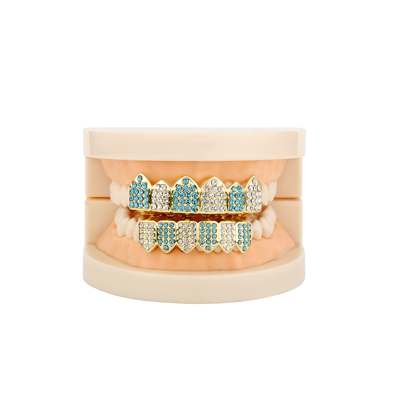 18K Real Gold Vampire Teeth Fang Grillz Punk Hip Hop CZ Cubic Zircon Poker Letters Iced Out Diamond Grills Braces Tooth Cap Rapper Jewelry for Cosplay
