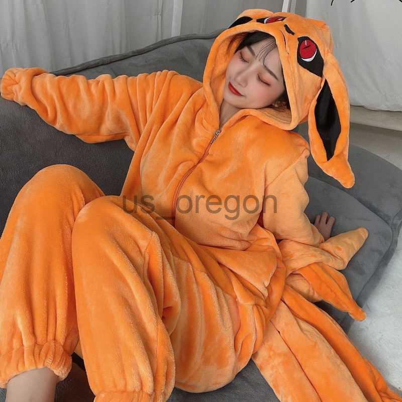 home clothing Uzumaki Kurama Kyuubi Fox Cosplay Costume Kigurumi Adult Unisex Anime Pajamas Flannel Jumpsuit Sleepwear Onesies Prop x0902