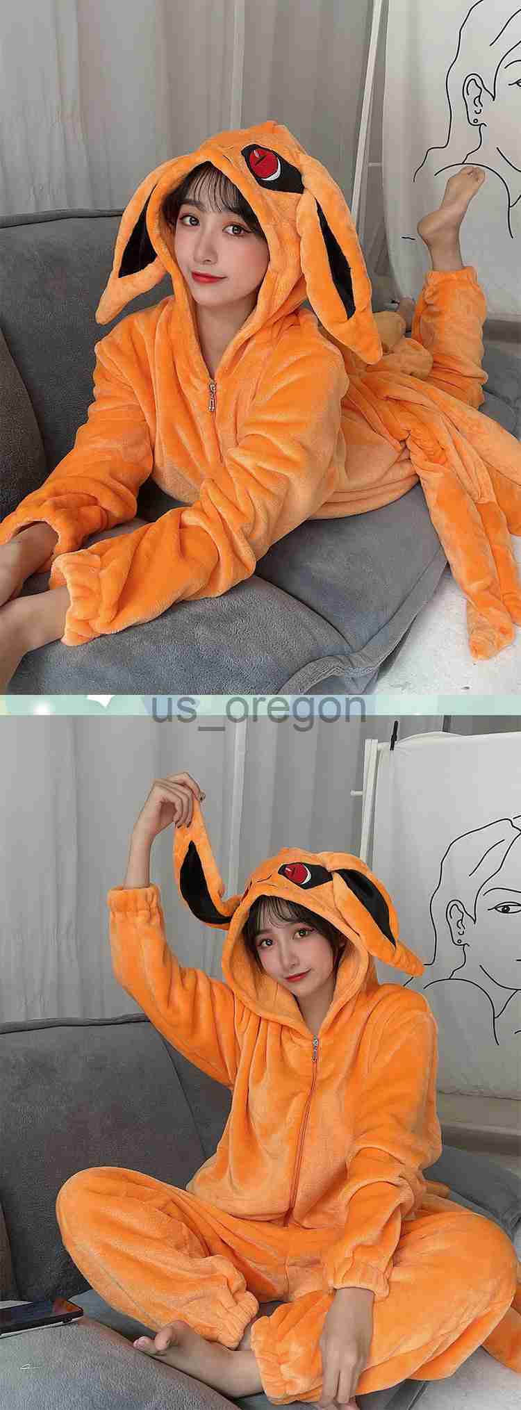 home clothing Uzumaki Kurama Kyuubi Fox Cosplay Costume Kigurumi Adult Unisex Anime Pajamas Flannel Jumpsuit Sleepwear Onesies Prop x0902