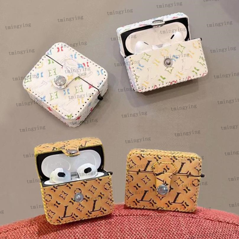 Designer Headphone Accessories Leather Cases For AirPods 1 2 3 Pro Protective Cover Apple Airpod Shell Earphone protector Case Keychain Hook Chain Strip Lanyard Bag