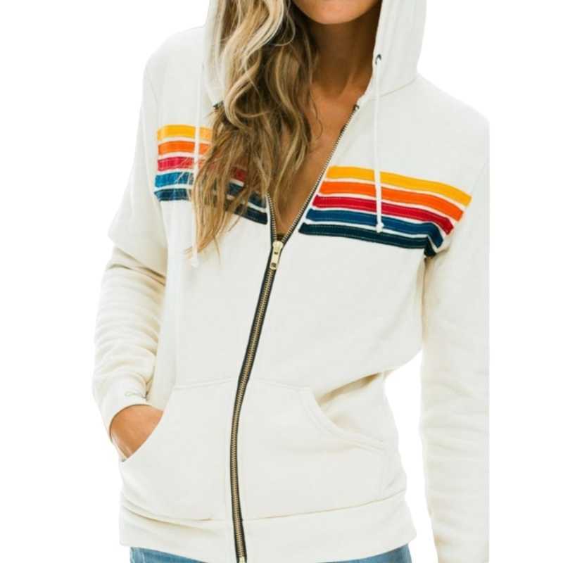 Designer Hoodies Womens Fashion Hoodie Oversized Rainbow Stripe Long Sleeve Sweatshirt Zipper Pocket Coat Jacket Spring Casual