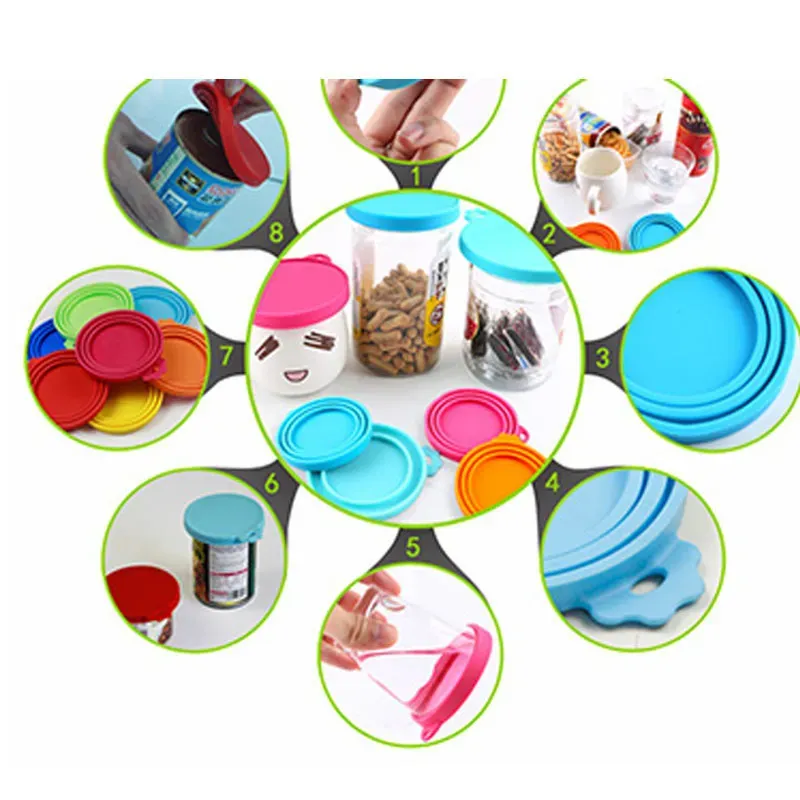NEW Portable Silicone Cat Canned Lid 2-In-1Food Sealer Spoon Pet Food Cover Storage Fresh-Keeping Lids Bowl Dog Accessories