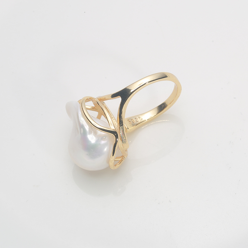 Wedding Rings 925 Sterling Silver Classic Natural Freshwater Baroque Large irregularity Pearl Ring 15 30MM adjustable size Fine jewelry RZ 230831