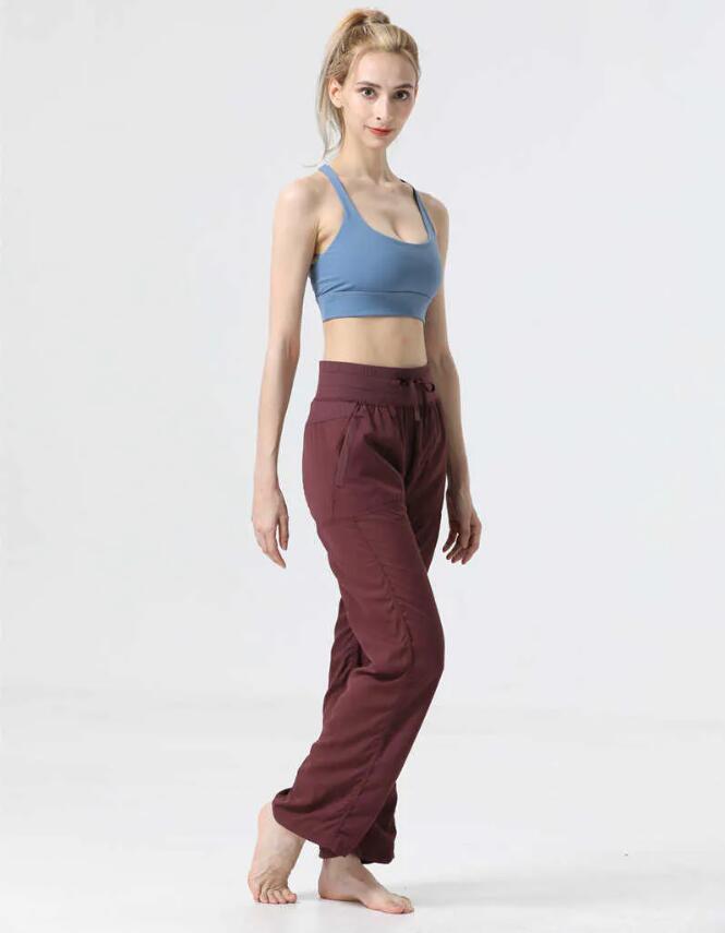 LU-256 Dance Studio Yoga Leggings Drawstring Gym Clothes Women's Sports Running Fiess Flare Pants
