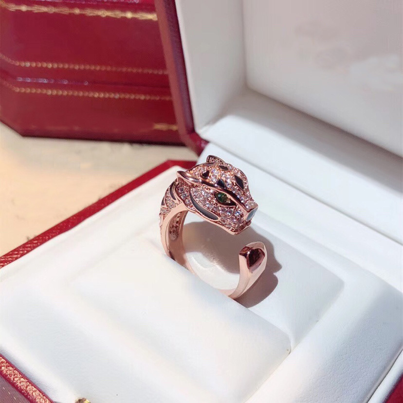 Wedding Rings Black spot Leopard Head paved 3A Cubic Zirconia Stone Animal Panther Ring Adjustable for Men Women copper Party jewelry 230831