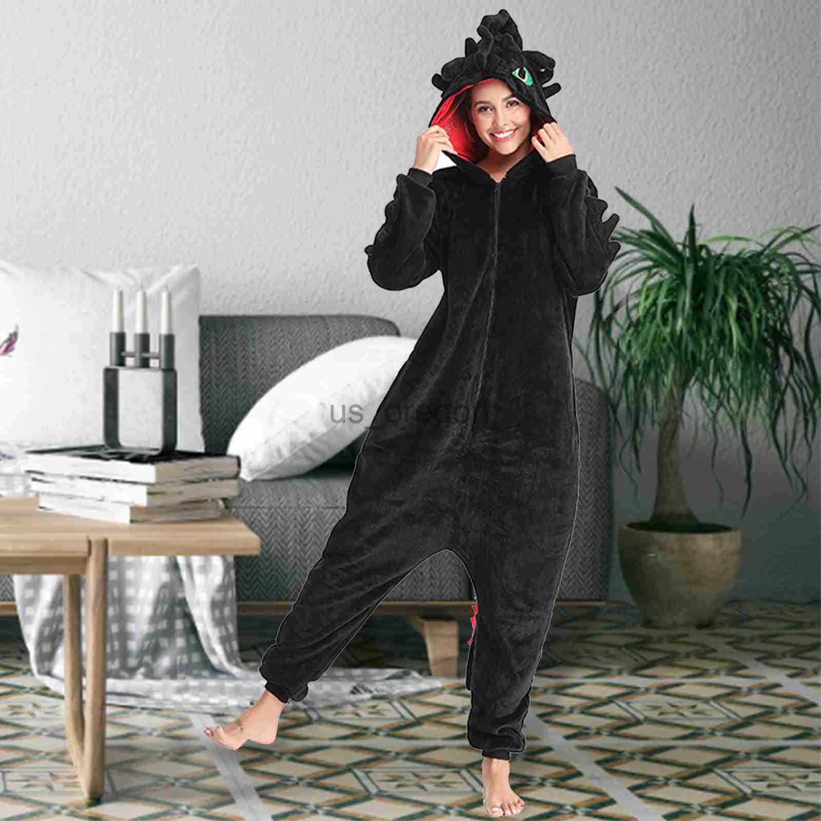 home clothing Pjsmen Toothless Pajamas with Shoes Animal Dragon Train Flannel Costume Winter Plush Onesie PJS Cosplay Family Woman Adult L23113
