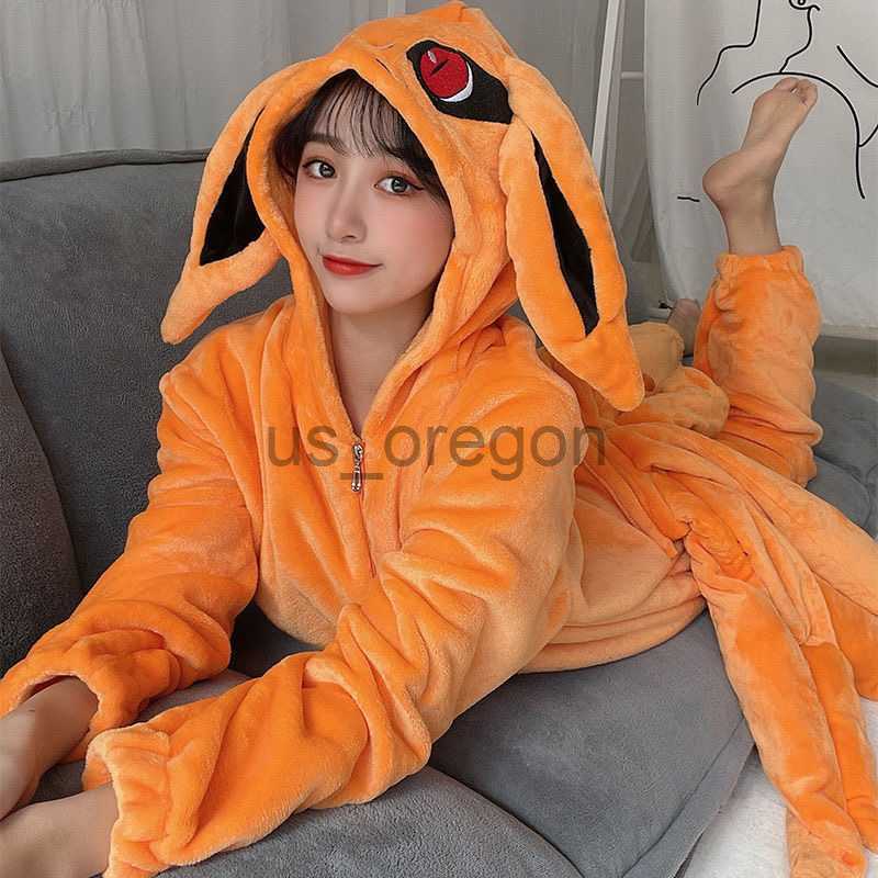home clothing Uzumaki Kurama Kyuubi Fox Cosplay Costume Kigurumi Adult Unisex Anime Pajamas Flannel Jumpsuit Sleepwear Onesies Prop x0902