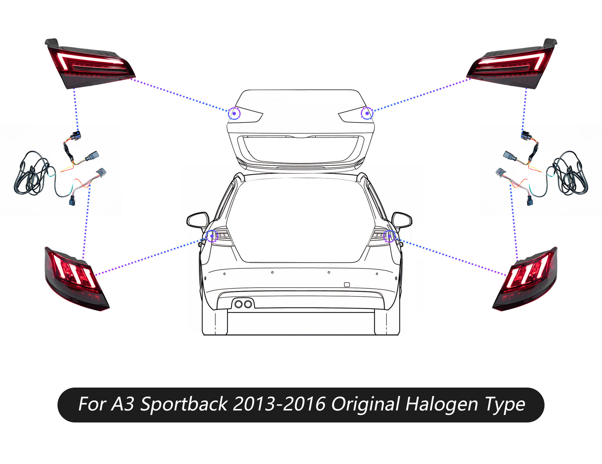 Car Tail Lights for Audi A3 LED Tail Light 2013-20 19 S3 Sportback Rear Lamp LED Turn Signal Taillight Reverse