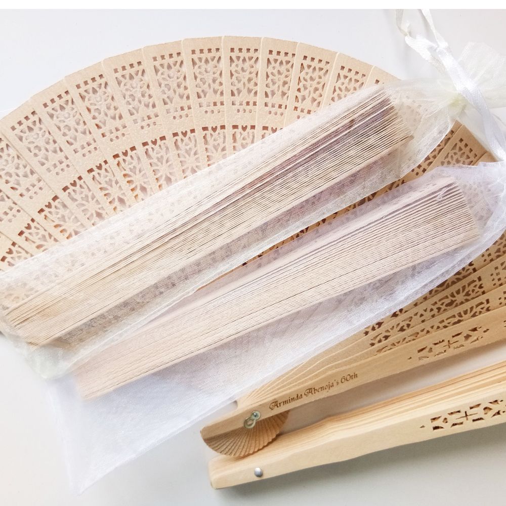 Custom logo wooden hand fans wedding fan favors with organza bag for party guests 200pcs lot ZZ