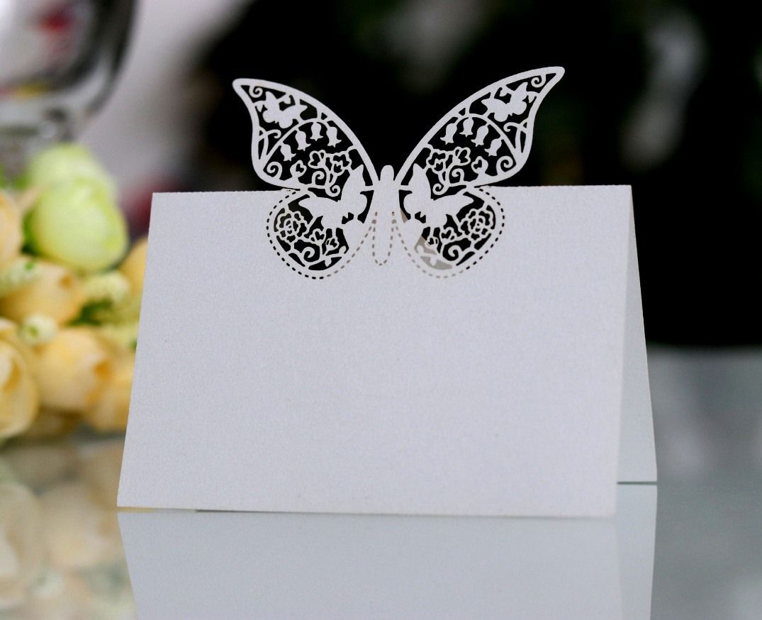 Wedding Invitations 50pcslot Laser Cut Butterfly Table Name Cards Place Cards Guest Names Mark Party Decoration Favors ZZ