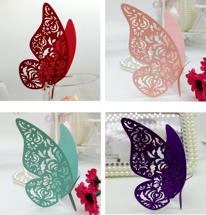 Hollow Butterfly Cup Card Decoration Wine Glass Laser Cut Paper Name Place Seats Cards Favor Wedding Party Baby Shower Table Decorations ZZ