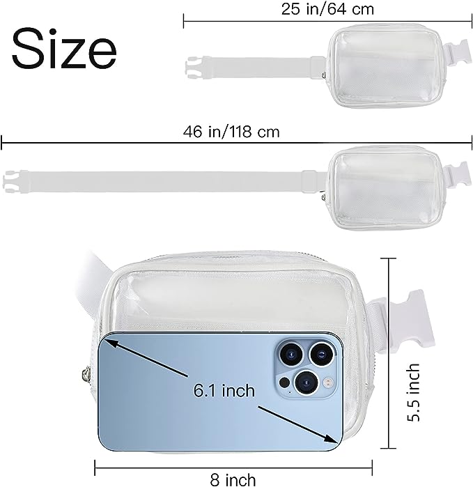 Fashionable Clear Fanny Pack Transparent Belt Bags Waist Pack Waterproof Clear Waist Bag for Sports Carry Any PhoneWallet Clear Belt Bag no logo