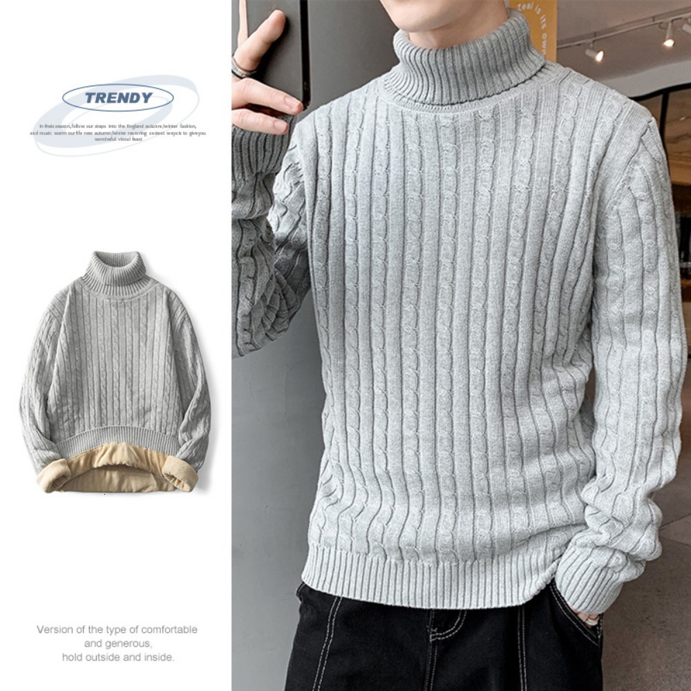 Men's Sweaters Turtle Neck Men Pullovers Autumn Winter Keep Warm Thicken Fur Lined Knitted Sweatshirts 2023 230831