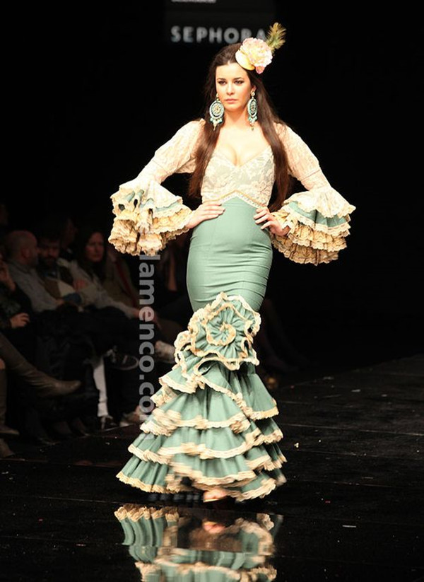 Champagne Green Moda Flamenca Prom Dresses Fairy Long Sleeve Lace Stain Ruffles Skirt Mermaid Spain Evening Gown Outfit