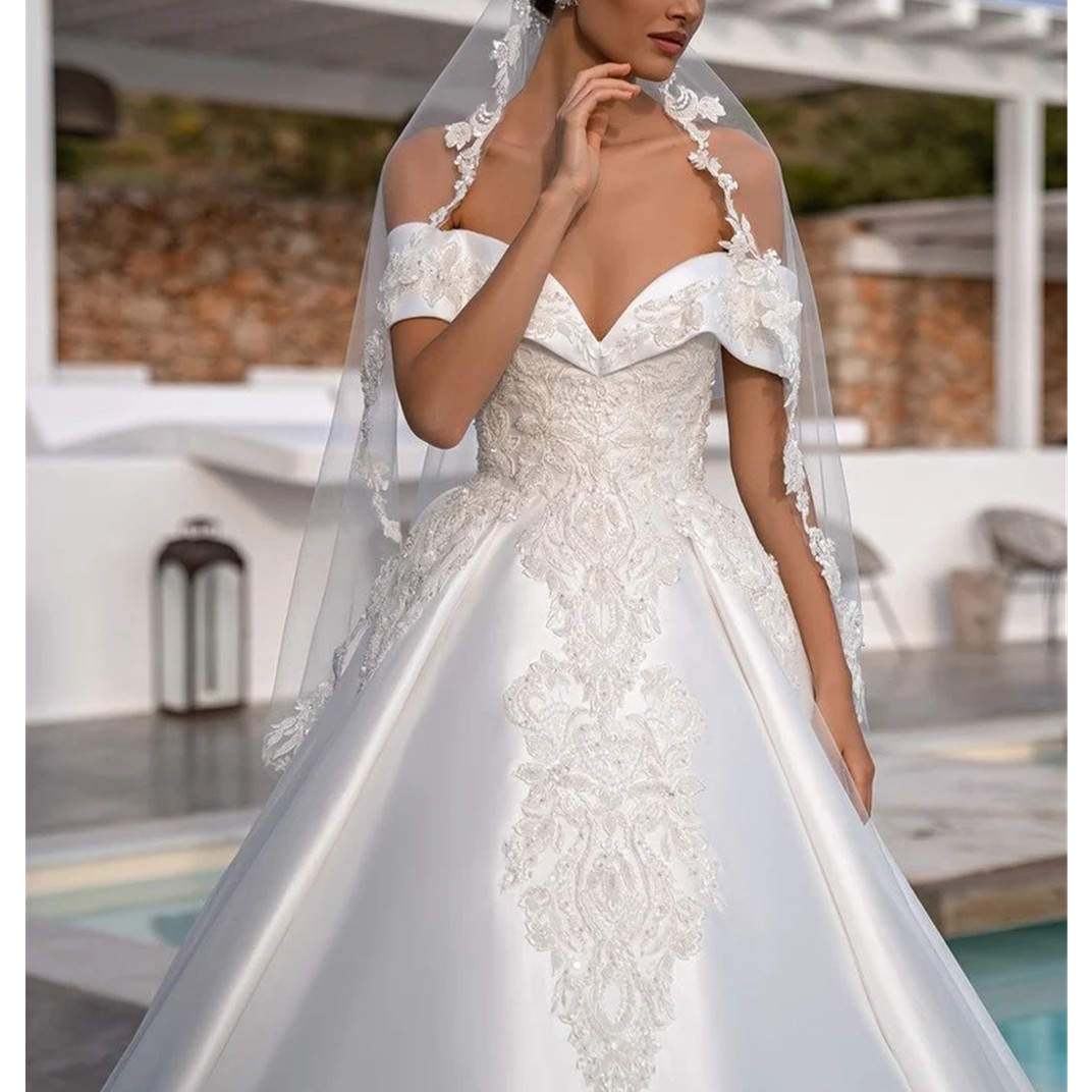 Vinatge High Neck Ball Gown Wedding Dresses Short Sleeve 2024 Long Satin Bridal Dress Two Pieces Sweep Train Custom Made African Bride Formal Wear