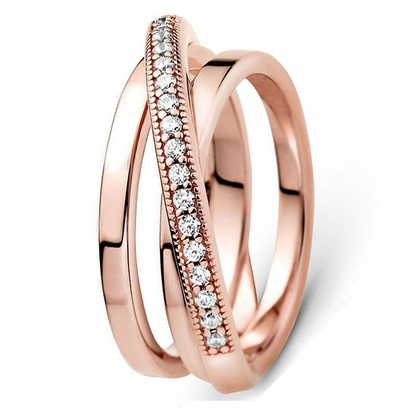 Wedding Rings 925 Sterling Silver Ring Rose Openwork Entwined Crossover Pave Triple Band For Women Jewelry Gift 230831