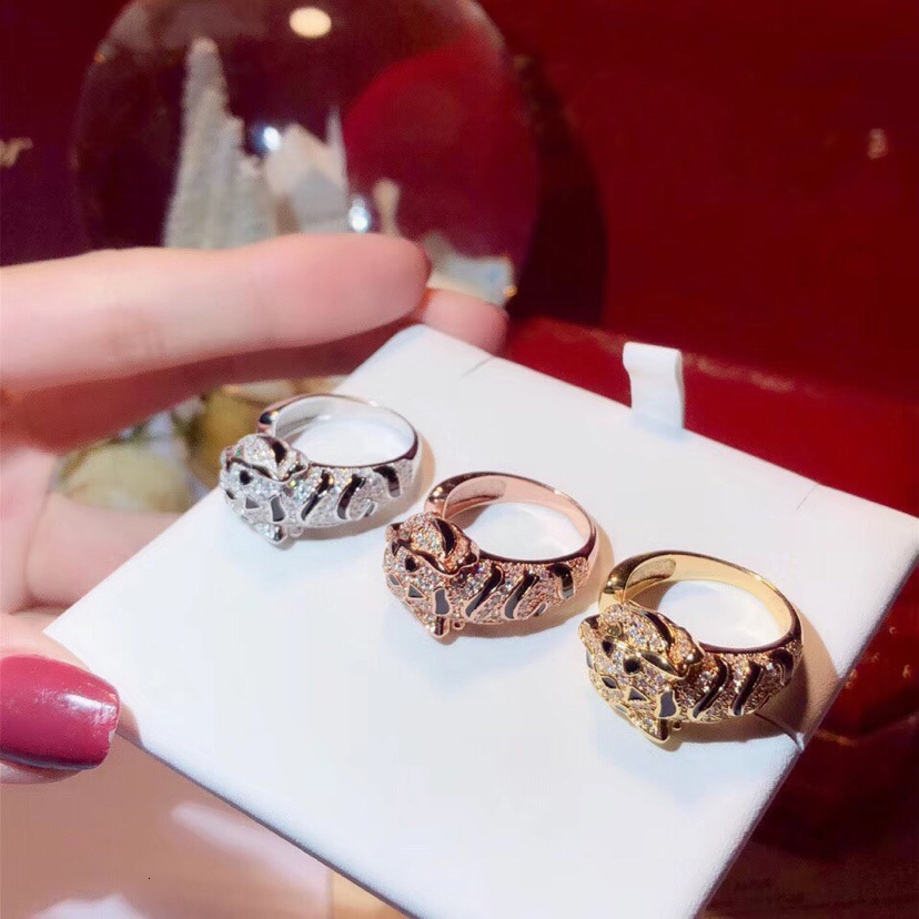 Wedding Rings Black spot Leopard Head paved 3A Cubic Zirconia Stone Animal Panther Ring Adjustable for Men Women copper Party jewelry 230831
