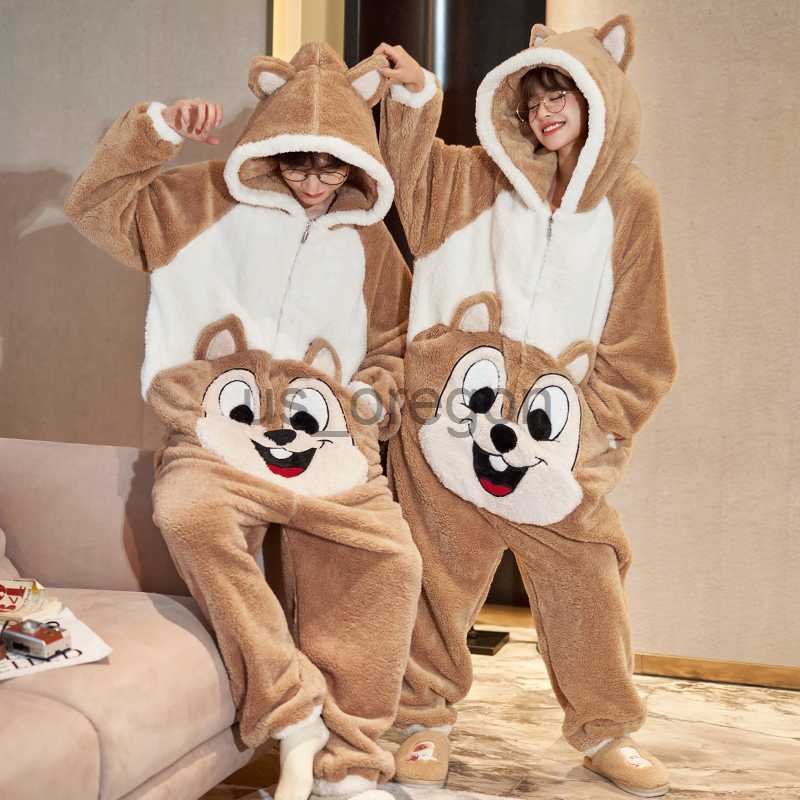 home clothing Kigurumis Kangaroo Winter Sleepwear Women Men Pajama Onesie Thicken Couples Pijamas Cartoon Night Wears For Women Homewear x0902