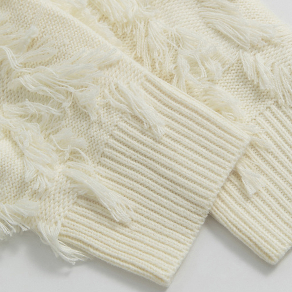 Men's Sweaters Distressed Tassel Oversized Streetwear Black White Fashion Hip Hop Jumpers Knitted Pullovers 230831