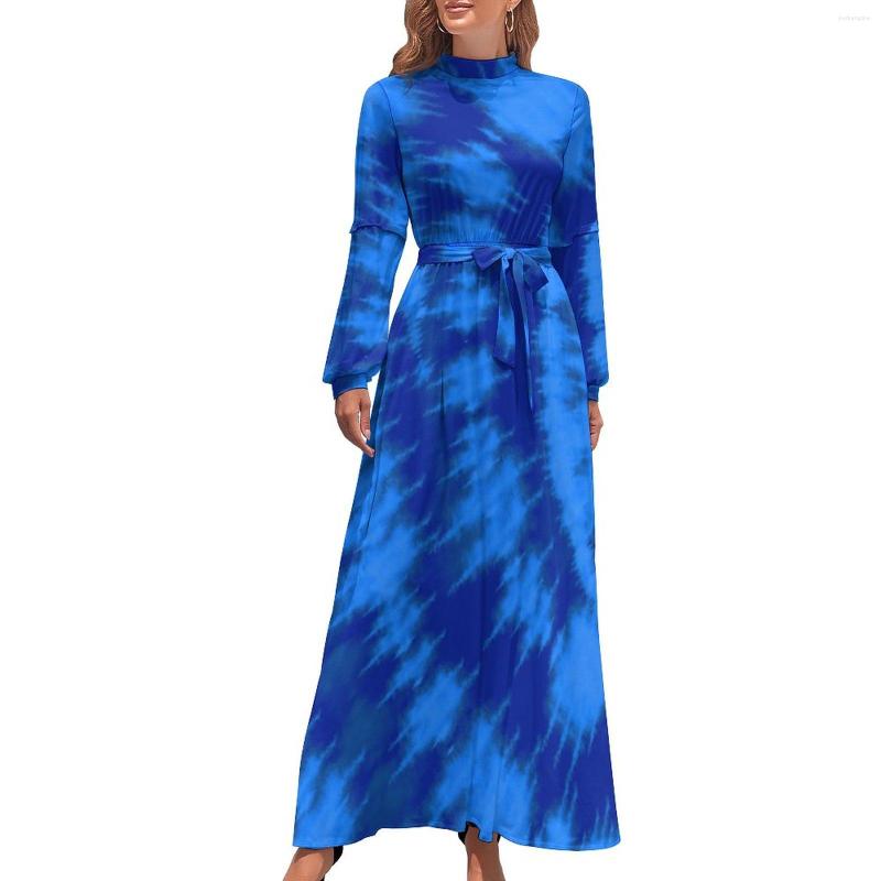 Casual Dresses Colorful Tie Dye Dress Bright Light Print Elegant Printed Maxi High Neck Long Sleeve Aesthetic Boho Beach