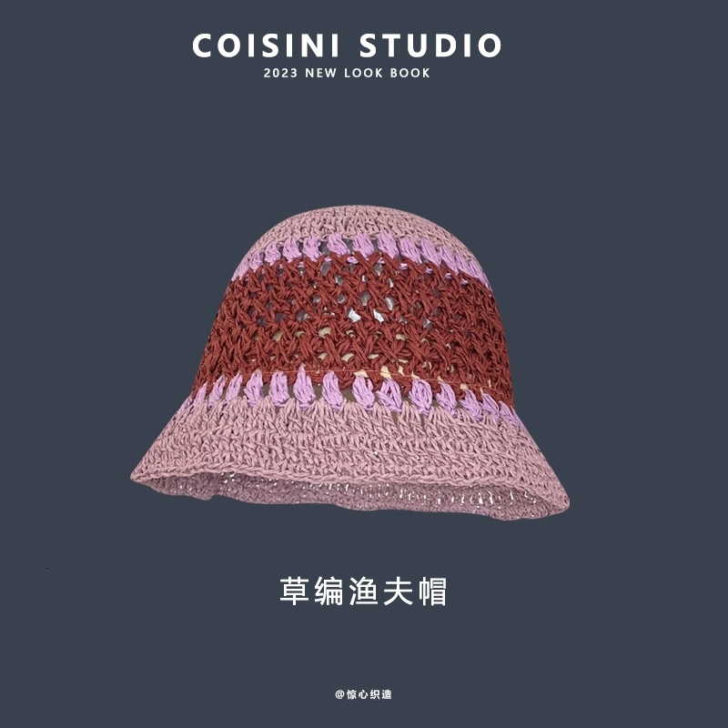 Wide Brim Hats Bucket Hats Japanese Retro Hollow Flower Handmade Knitted Hat Women s Spring Summer Breathable Sunscreen Sun Straw Bucket 230831