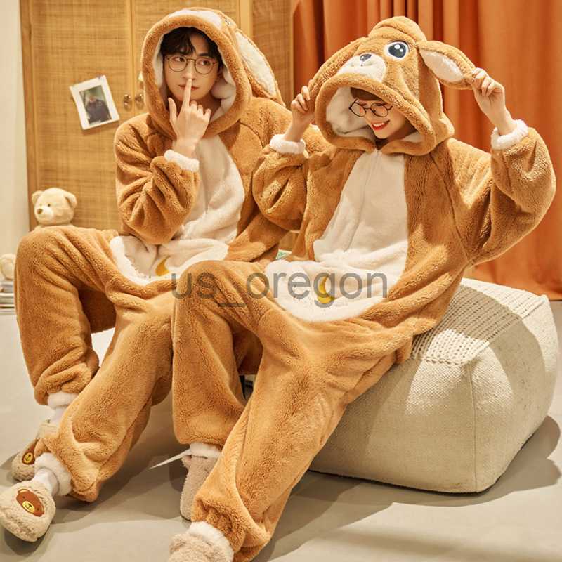 home clothing Kigurumis Kangaroo Winter Sleepwear Women Men Pajama Onesie Thicken Couples Pijamas Cartoon Night Wears For Women Homewear x0902