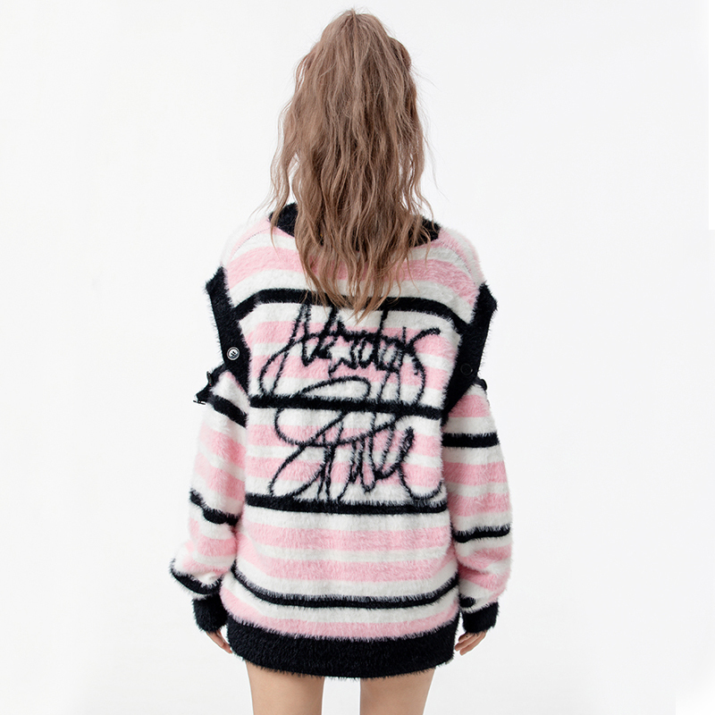 Men's Sweaters Harajuku Star Detachable Sleeve Sweater Men Autumn Streetwear Hip Hop Knitted Fluffy Fuzzy Stripe Jumper Pullover Casual 230831