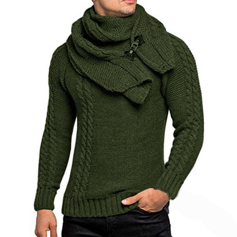 Men's Sweaters Autumn and Winter Fashion Sweater Men 2 Pieces Set Scarf ONeck Warm Long Sleeve Casual 230831