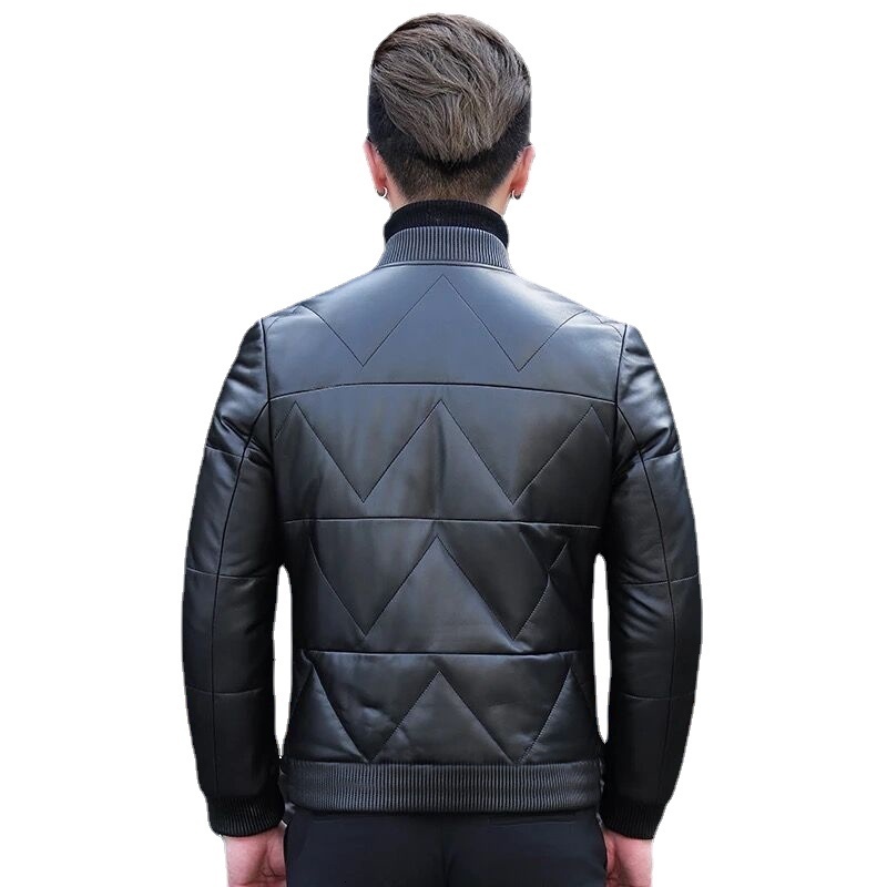 Men's Leather Faux Natural Genuine Clothes Sheepskin Baseball down Jacket Coat Short Korean Slim men motorcycle 230831Z