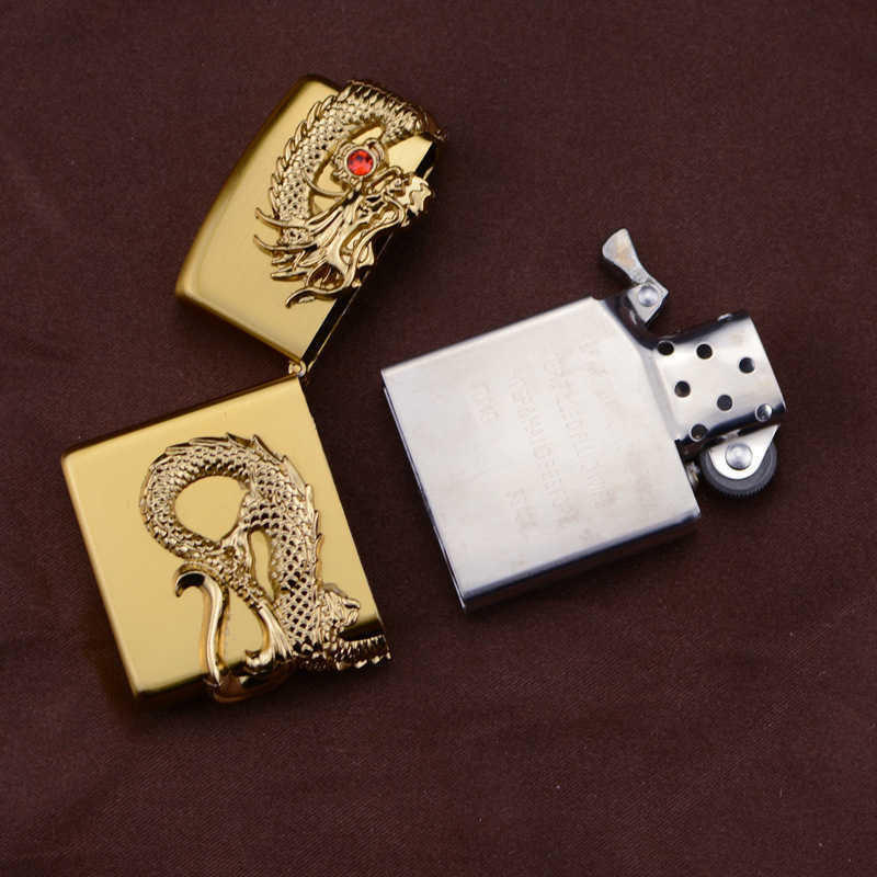 Metal Dragon Playing Ball Pattern Kerosene Windproof Grinding Wheel Inflatable Lighter Personalized Smoking Accessories Gadget EA4F W260202