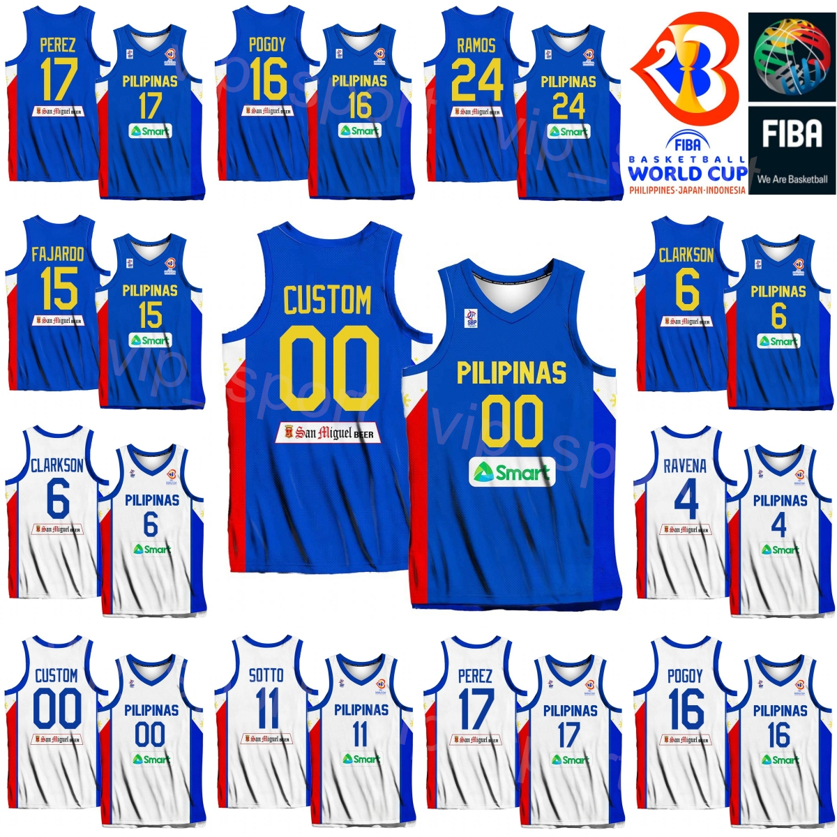Print World Cup Basketball Philippines Jerseys 6 CLARKSON 24 Dwight RAMOS 15 June Mar FARDO 34 ARIEL JOHN EDU 16 ROGER POGOY 13 JAMIE JAMES MALONZO National