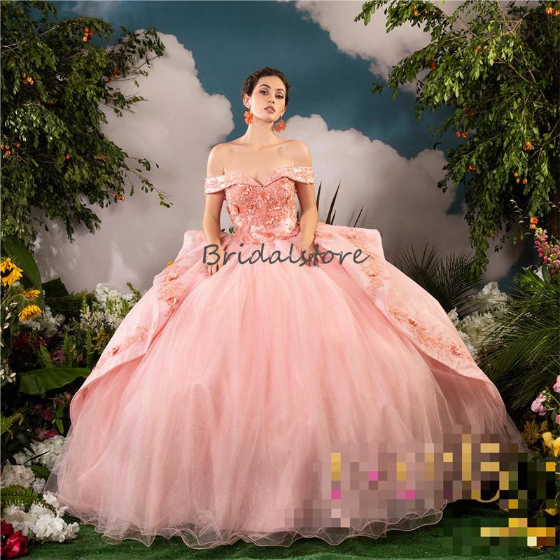 Charro Fairy Pink Quinceanera Dresses 2023 With Lace Princess Off Shoulders Xv Sweet 15 Dress Birthday Vestidos De Quinceanera 16 Flowers Vestidos Par
