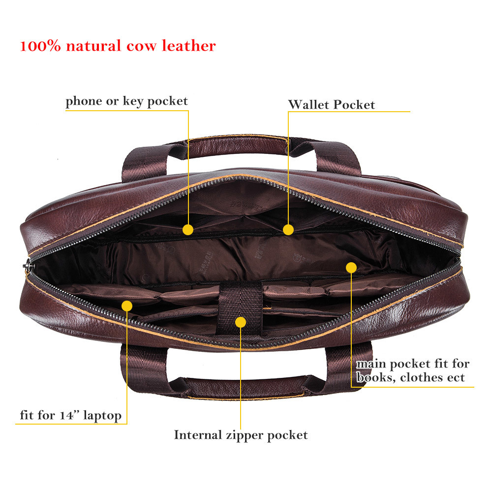 Briefcases BULLCAPTAIN Men's Bag Genuine Leather Men Briefcase for Laptop 14 Messenger Business Portfolio Document A4 230901