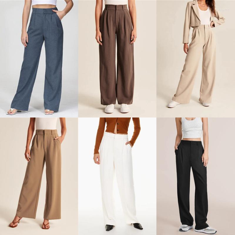 Womens Wide Leg Trousers Effortless Tailored Office Lady Suit Pants with Real Pockets - Casual Loose Fit Z260314